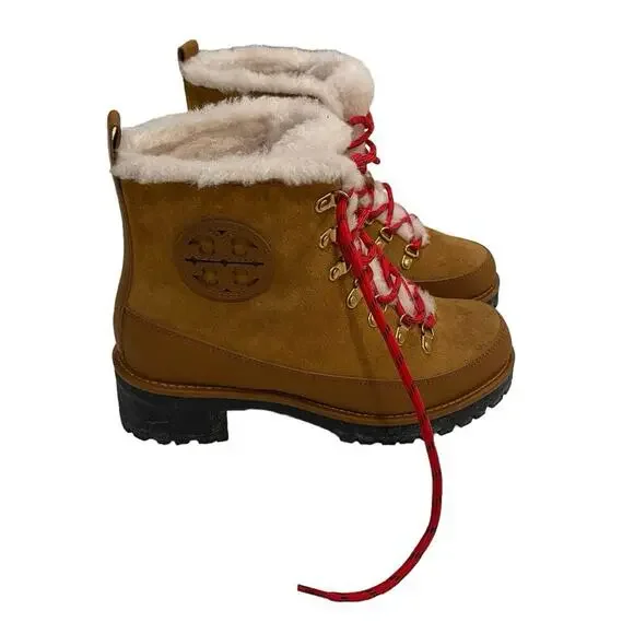 Tory Burch Thea Shearling Boots Size- 7.5 Suede Color: Natural